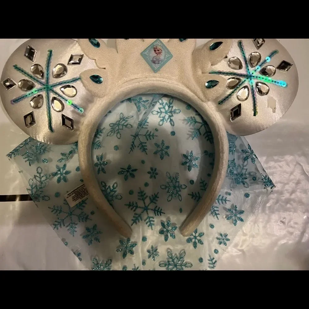 Disney Parks Blue White Sparkle  Elsa Minnie Mouse Ears Headband